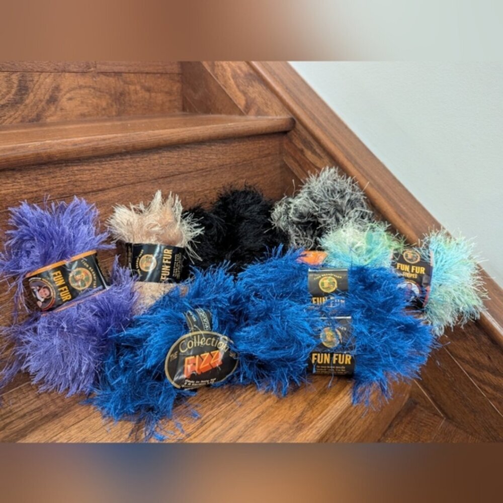 Eyelash Yarn Lot - Purple, Blue, Black, Tan, Multi Color 9 Skiens 465g